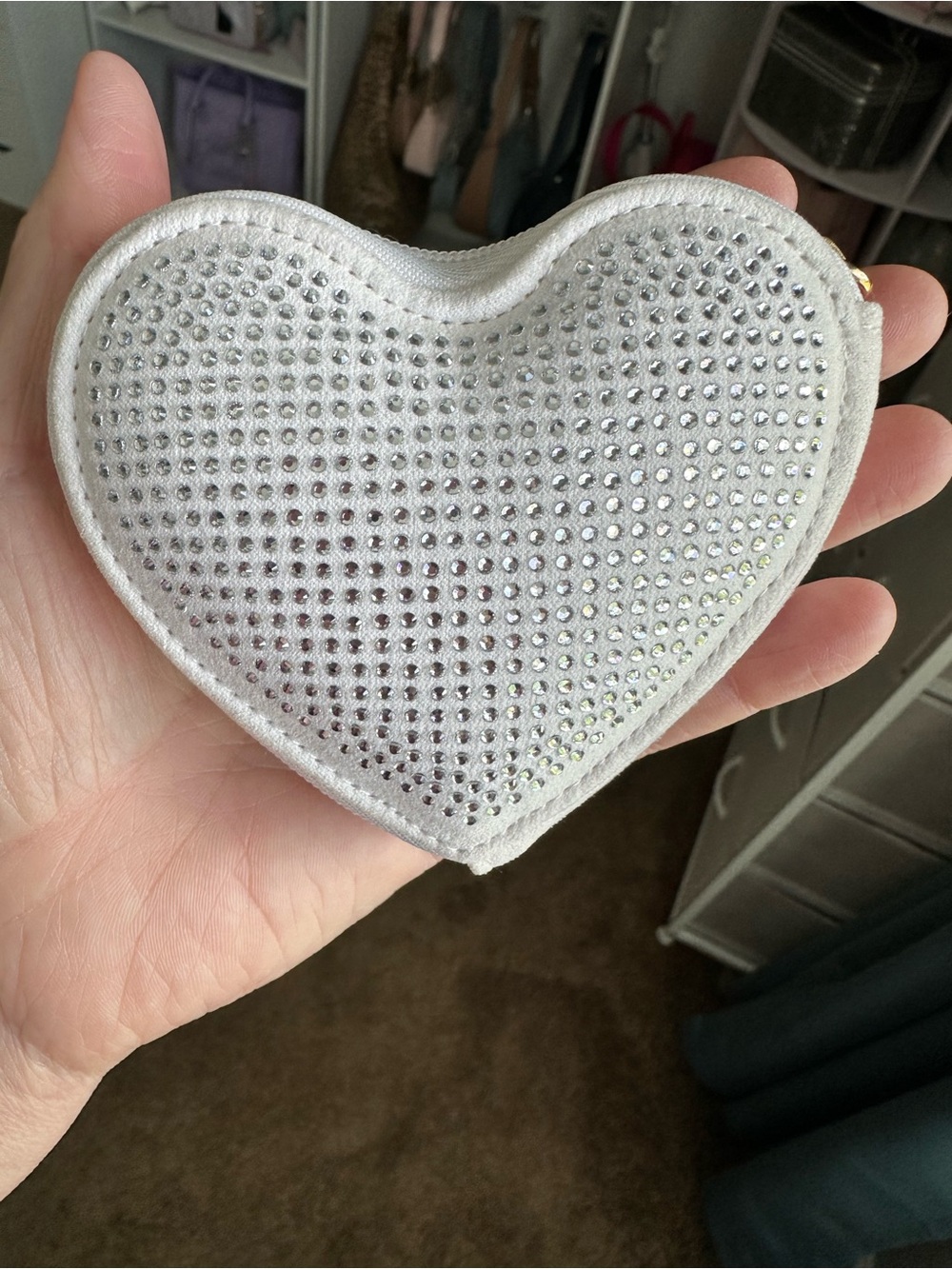 New! Victoria's Secret White w/ Crystals Puffy Heart Pouch Keychain